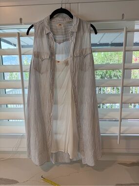 Levi's White & Blue Striped Sleeveless Shirt Dress